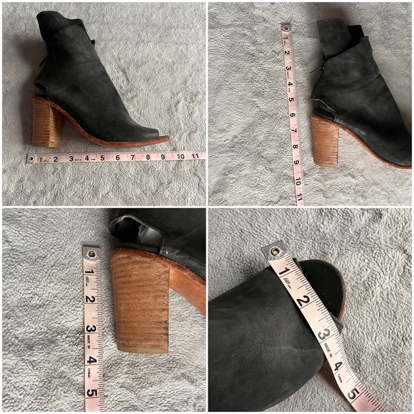 Free People Golden Road Peep Toe Leather Heel Boot Black Gray Sz 37 - Picture 15 of 15